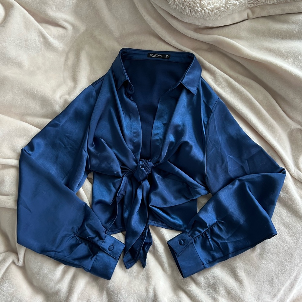 Nasty Gal satin tie front top